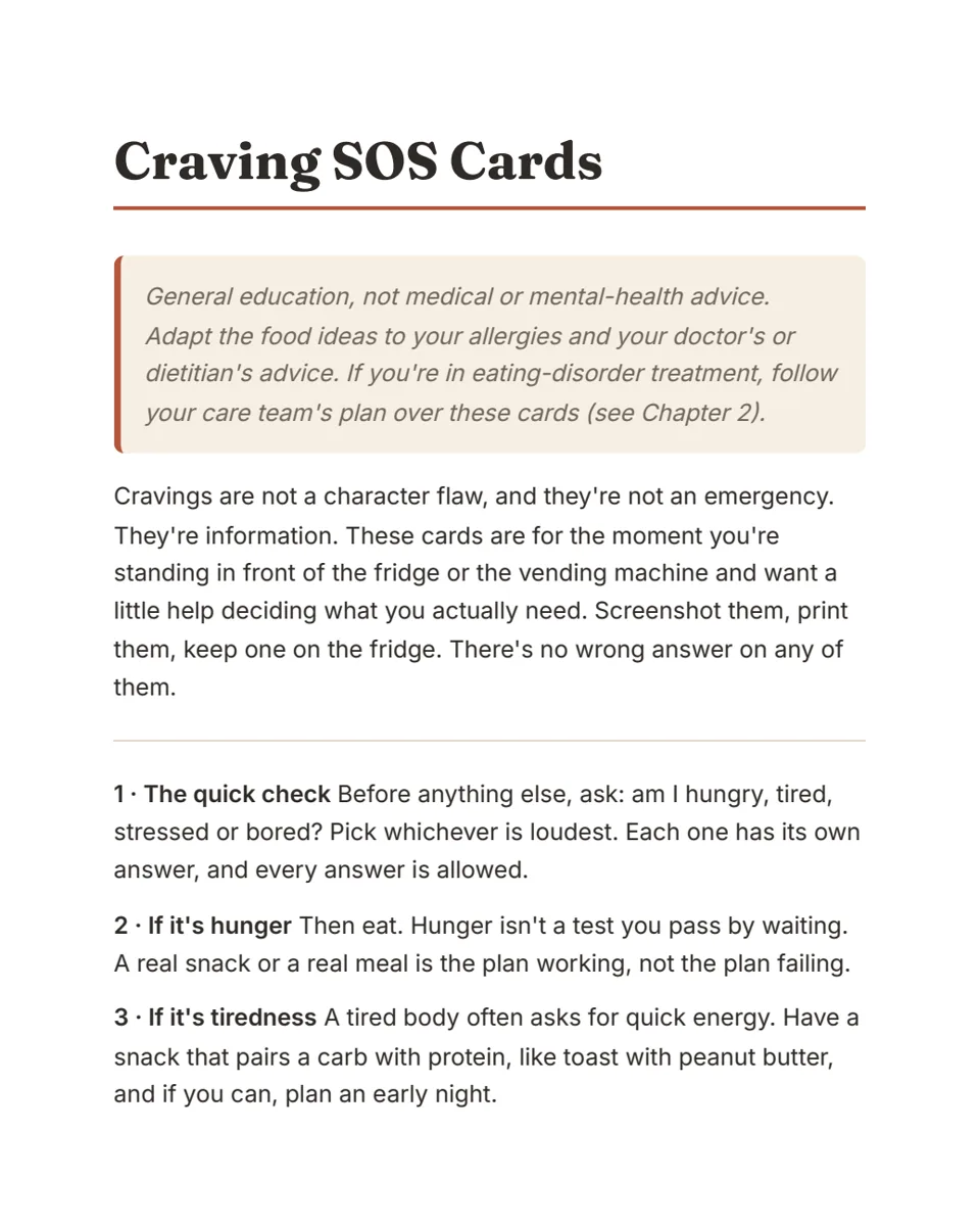 Sample page: craving SOS cards with quick ideas